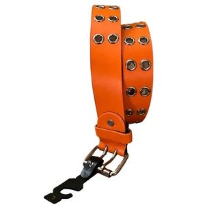 Orange leather belt silver toned buckle large